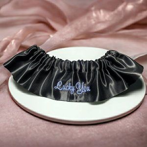 Lucky You Custom Embroidered Bridal Wedding Garter Keepsake Naughty Personalized